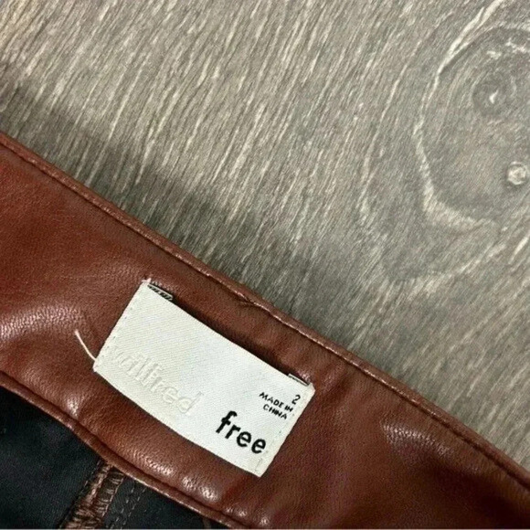 Aritzia Wilfred Free Oracle Pants High Rise Leather straight balloon leg brown - Picture 14 of 16